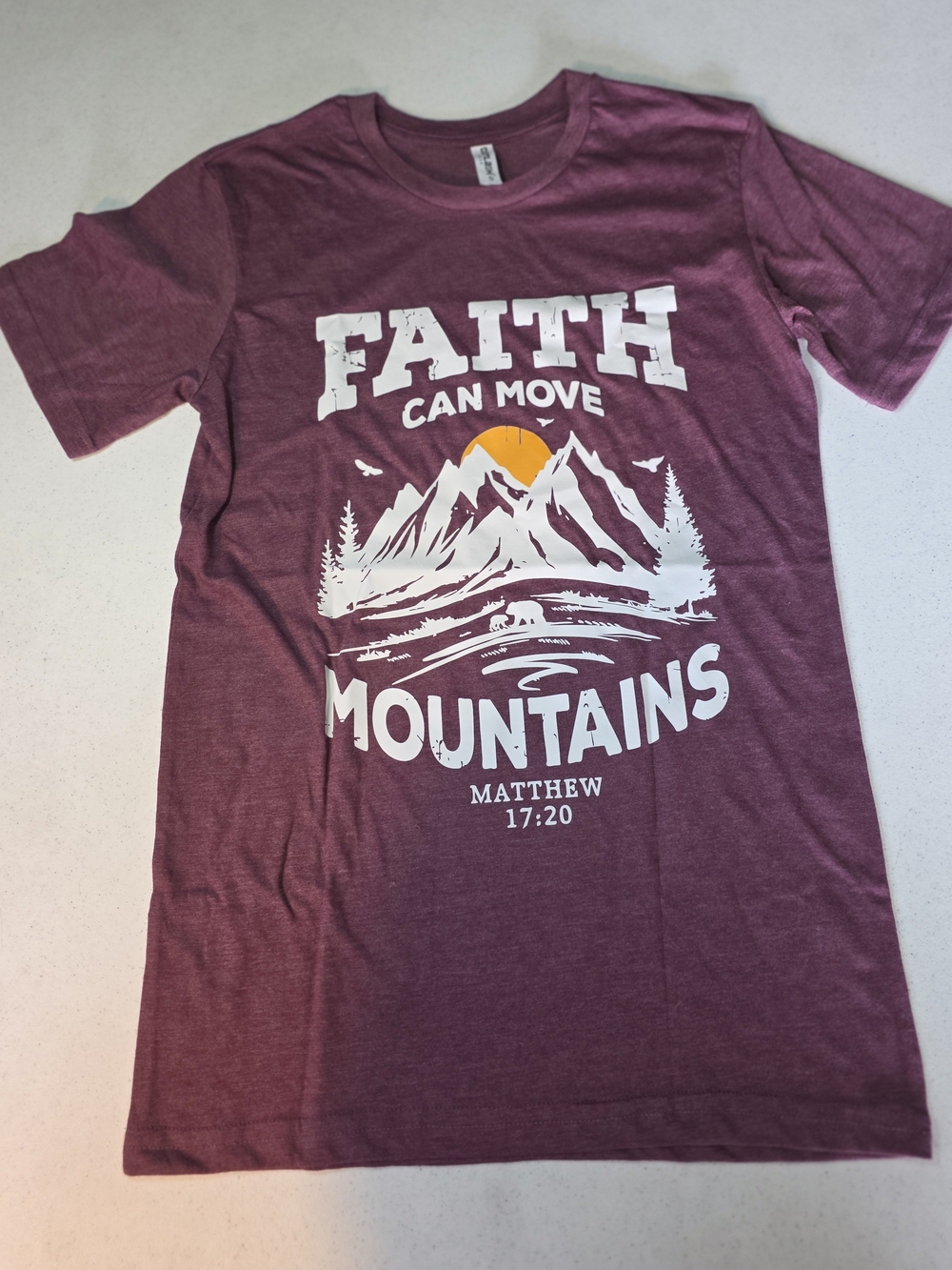 Faith Can Move Mountains Graphic T-Shirt - Maroon